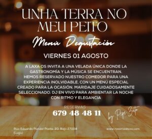 Cartel promocional Menú degustación en Raxería A Laxa en Lugo